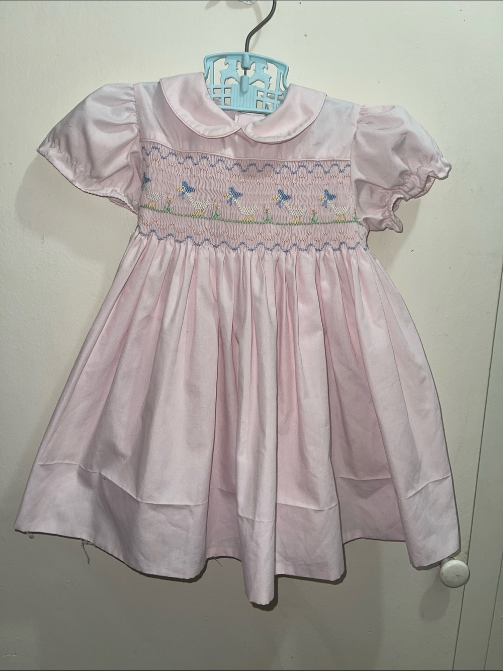 Smocked Peter Pan Collar Pink Girls' Dress Goose First Birthday Sz 12M
